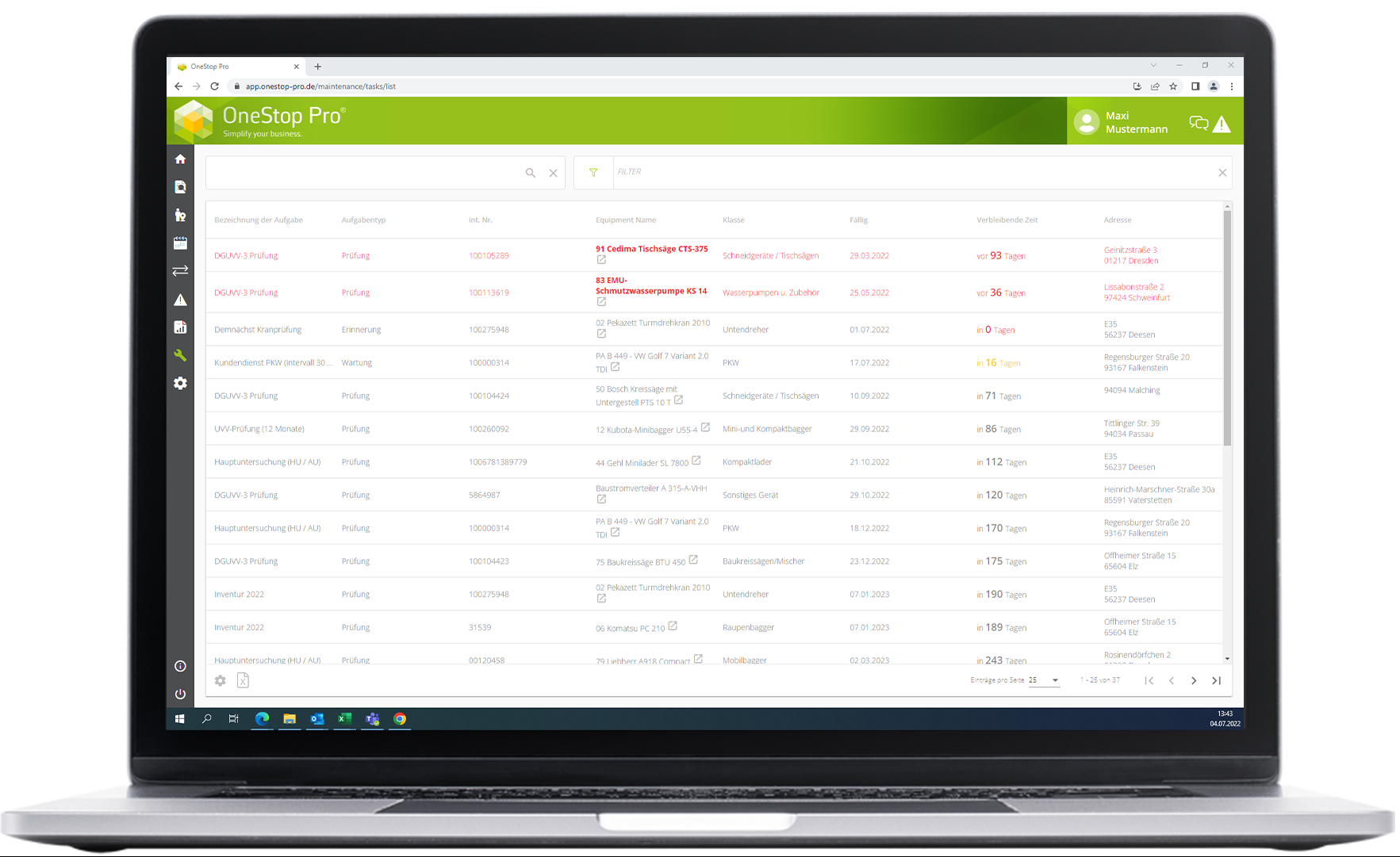 Wartungs- und Prüfungsmanagement in der Desktopansicht Wartungs- und Prüfungsmanagement in der Desktopansicht